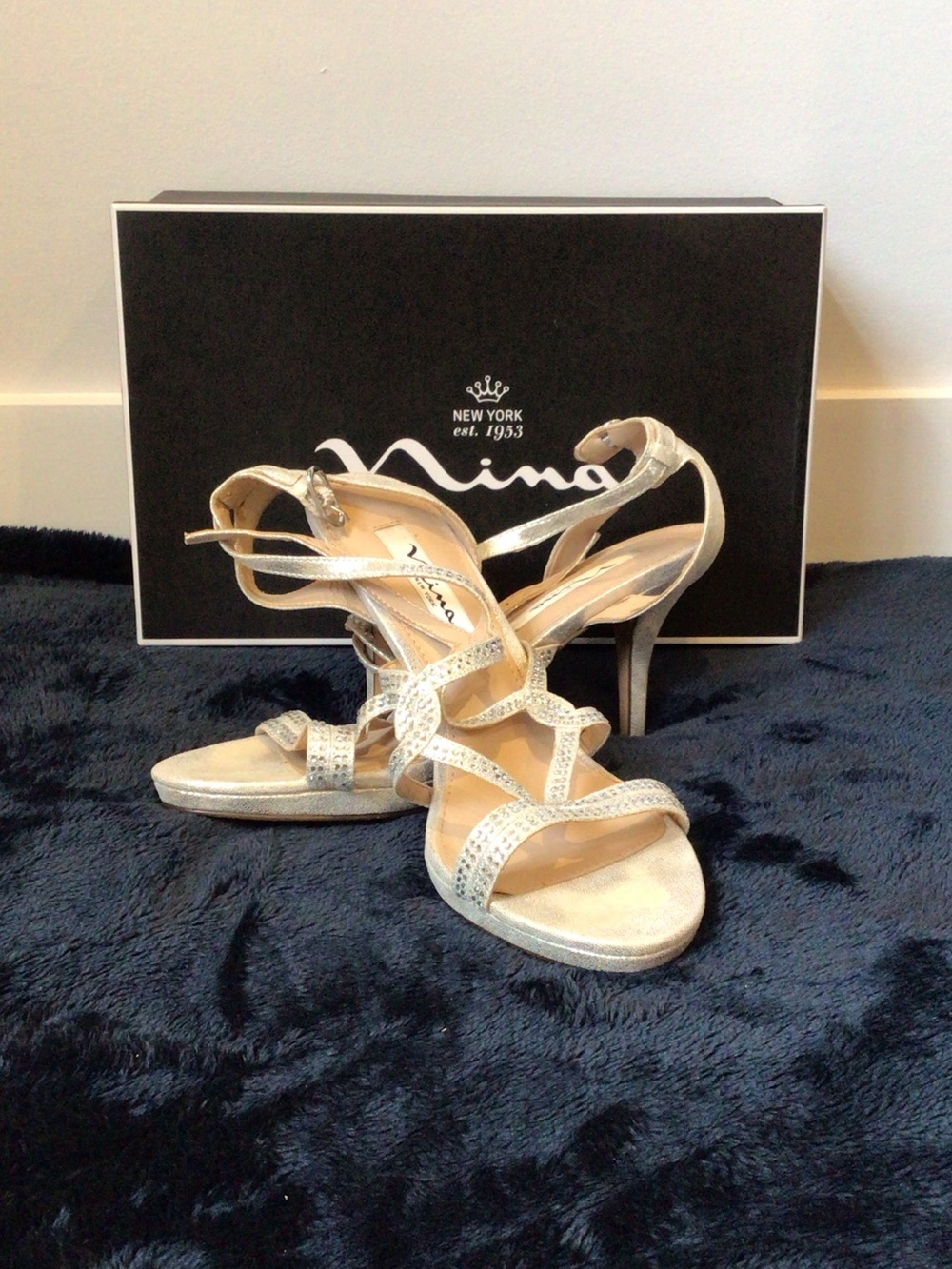 Nina Silver Rhinestone Strappy Heels